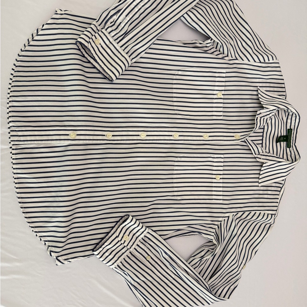 Lauren Ralph Lauren Navy and White Striped Button-Down Shirt